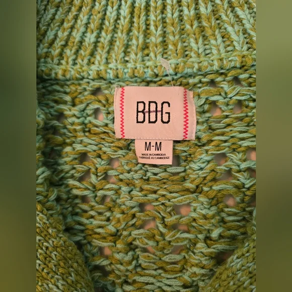 🧶 Urban Outfitters BDG Chunky Knit Quarter-Zip Sweater Pullover Green M - Picture 8 of 16